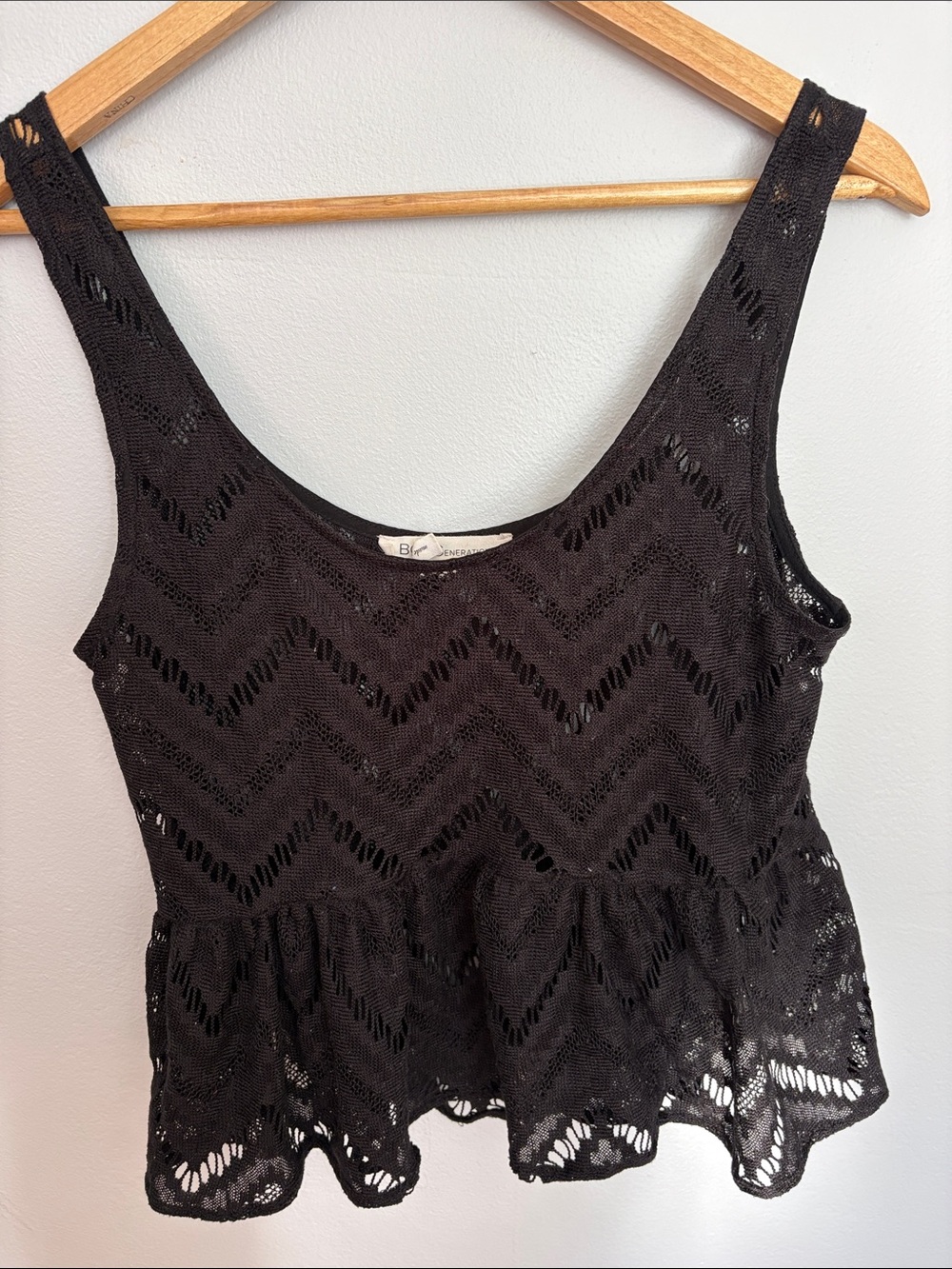 BCBGeneration Black Crochet Peplum Tank